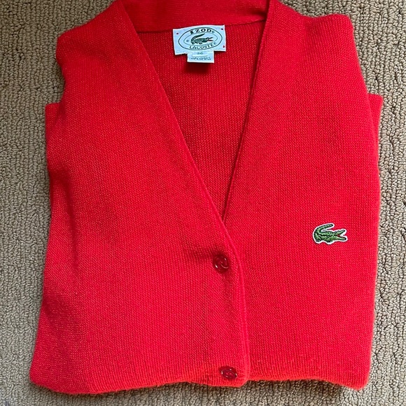 Lacoste Sweaters - Womens IZOD Lacoste Red Button Down Sweater Size 36/M Cardigan v neck button